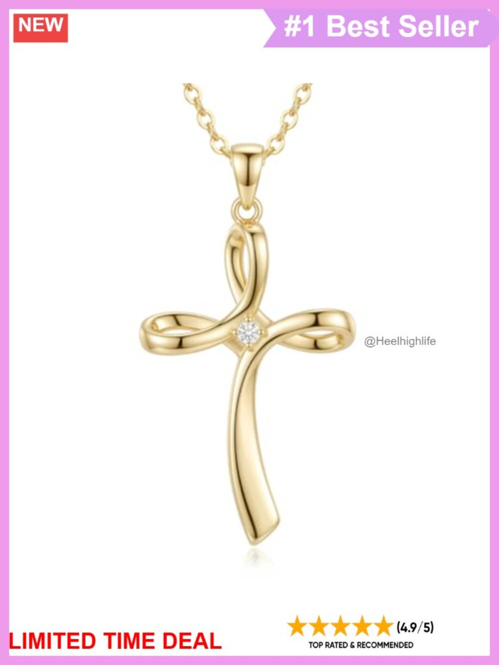 14K Gold Plated Cross Necklace with Cubic Zirconia Pendant